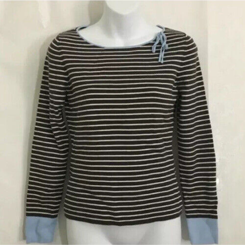 LOFT Women's Sweater Sz S Striped Brown,‎ White, Blue - Picture 3 of 9